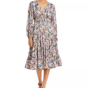 Aqua Paisley Print Tiered Midi Dress Size Small